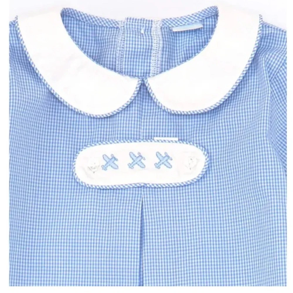 Edgehill Collection Little Boys' Peter Pan Cap Sleeve Tab Pants Set - Blue